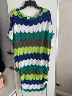 Trina Turk Chevron Stripe Knit Dress in Blue, Green, White & Lime